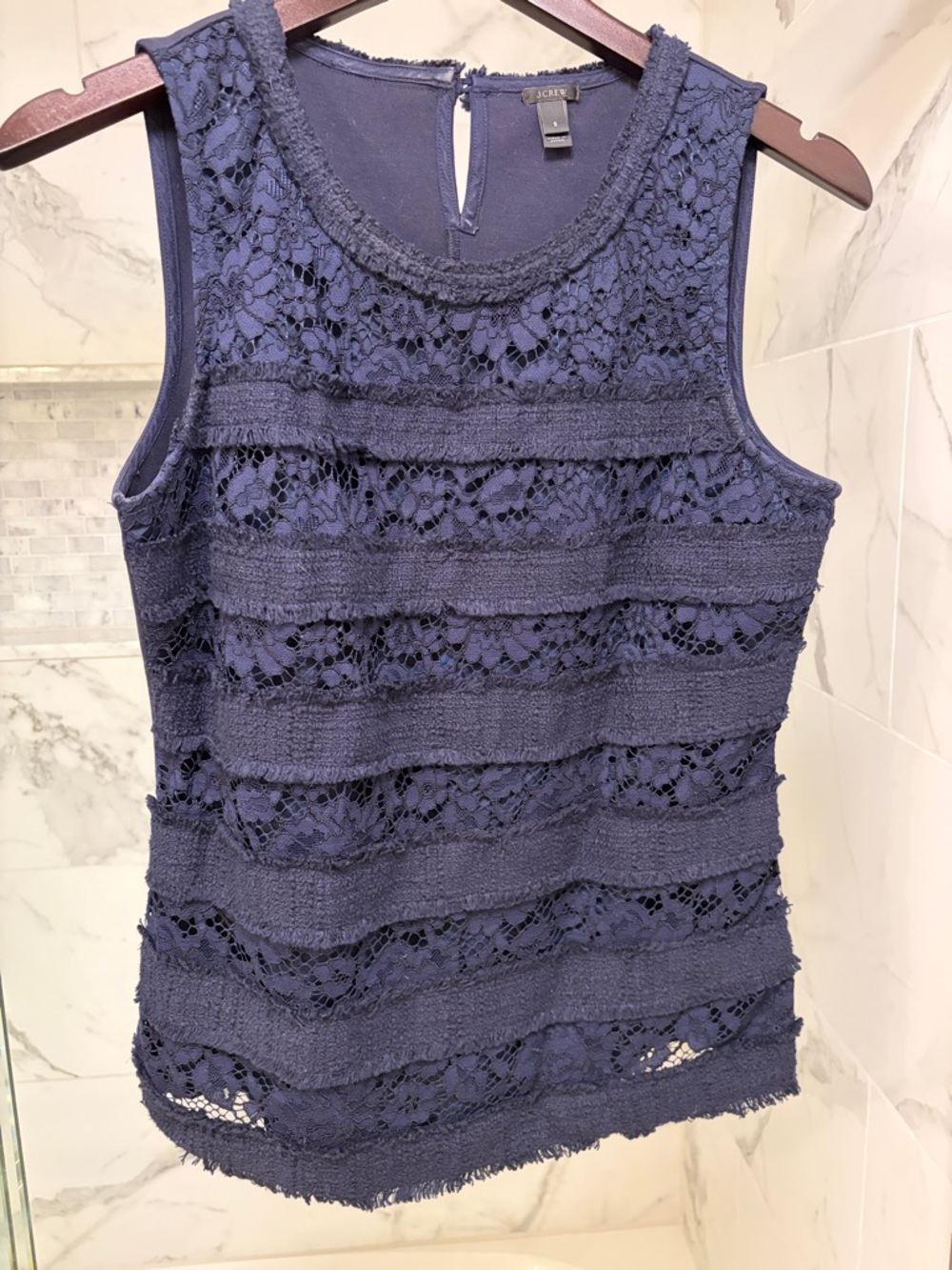 J. Crew Navy Lace-Striped Sleeveless Tank